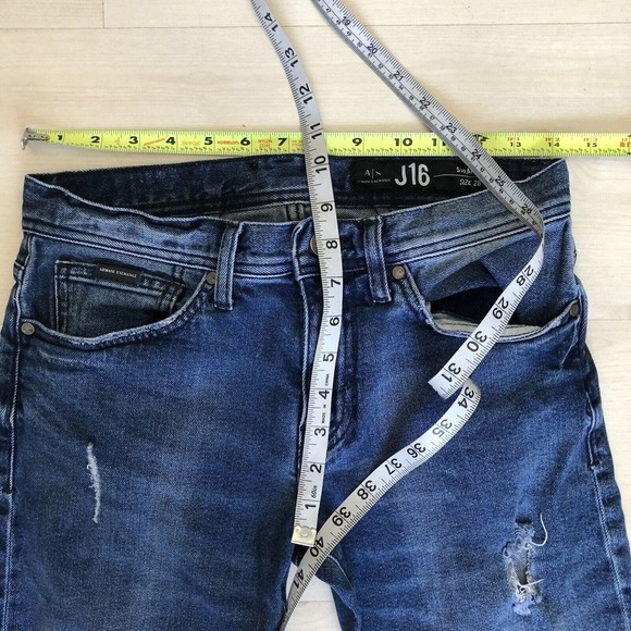 Armani Exchange A|X Straight Fit J16 Jeans 28 X 31 Distressed Blue Dark Wash EUC - Picture 5 of 11